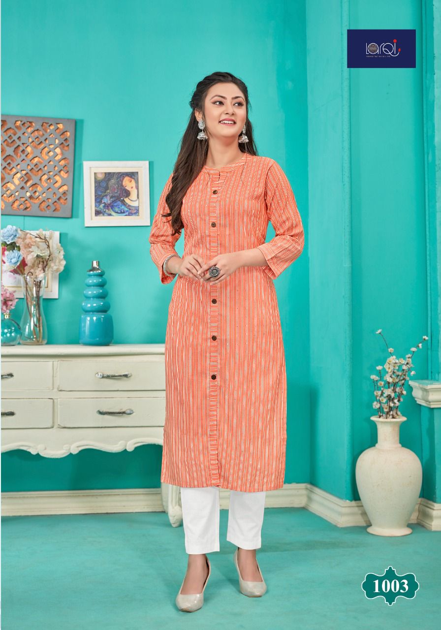 Larqi Sun Light 1 Fancy Wear Designer Cotton With Sequence Kurti Collection